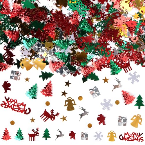 Konfetti Weihnachten 500 Stück, RUNEAY Konfetti Deko Weihnachten Streudeko Tischdeko Weihnachten Konfetti Gold Weihnachtsdekoration Confetti Merry Christmas, Weihnachtsbaum, Elch, Schneeflocke, Glocke von RUNEAY