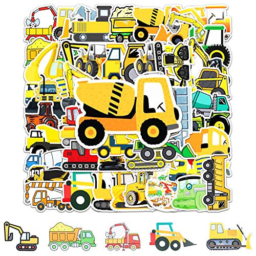 RUNEAY Sticker Kinder 50 Stück, Aufkleber Kinder Traktor Aufkleber Baustelle, Bagger Aufkleber, Sticker Fahrzeuge Party Mitgebsel Gastgeschenk Baustelle Sticker für Wasserflasche Laptop Album Deko von RUNEAY