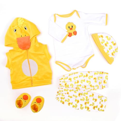 RUNGQIANY Reborn Baby Kleidung Big Yellow Duck 5 StüCk Set Passt Zu 20zoll-22zoll Reborn Baby Mildes HandgefüHl Und Waschbar Reborn Baby Puppe 55cm Kleidung Jungen Und MäDchen Reborn Puppe Kleidung von RUNGQIANY