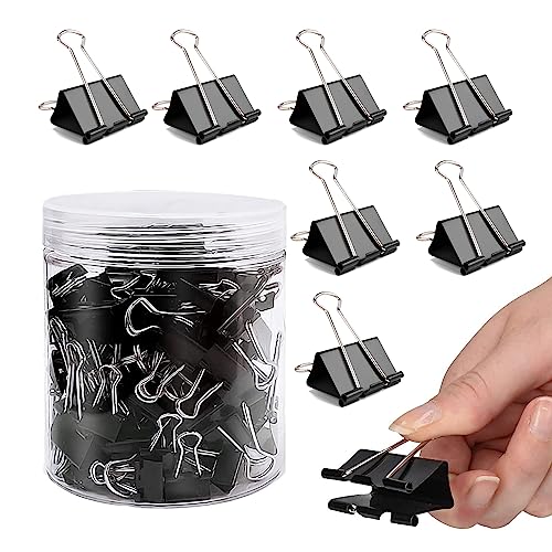 RUNYU 100 Stück Foldback Klammern Set, Foldback Klammern 25mm Schwarze Binder Clips Metall Klammer für Büro Schul Brief Büroklammer Bürobedarf von RUNYU