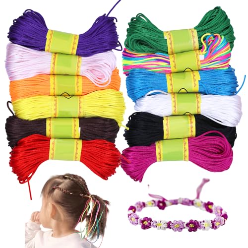 RUNYU 12 Rollen Nylonschnur für Armbänder, 1,5 mm Garn für Freundschaftsbänder 12 Farben Satinkordel Nylonfaden für Armbänder DIY Schmuck Halskette Armband String(20m) von RUNYU