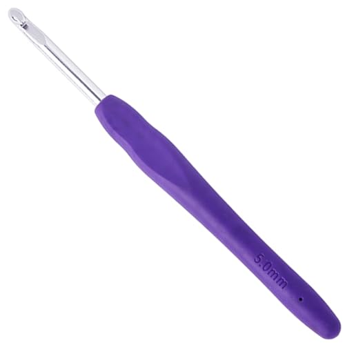 1 Stück Häkelnadel,Häkelnadel 5mm,Häkelnadeln,Crochet,Crochet Hook,Häckelnadel aus Aluminium,Ergonomische Häkelnadel mit TPR Weichen Griffen,Zum Häkeln Und Stricken (5mm) von RUOJLING