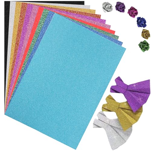 10 Blatt Zufällige Farben 250 g/m² Glitzerpapier,A4 Bunt Tonpapier Stampin Up Geschenkpapier für DIY Bastelarbeiten und Grußkarten Visitenkarten Paket Sammelalben Gestalten usw (21 x 29.7 cm) von RUOXIXI