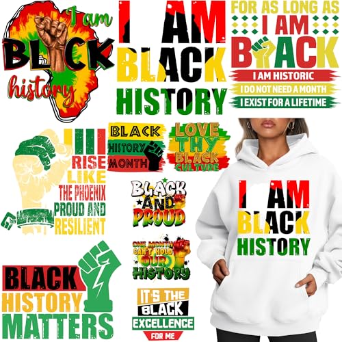 10 Blatt I Am Black History Bügelbild für T-Shirts Heat Transfers Vinyl Patches Heat Press Aufkleber Ready to Press Decals für Kleidung Design Waschbar DIY Dekoration Handwerk von RURUIS