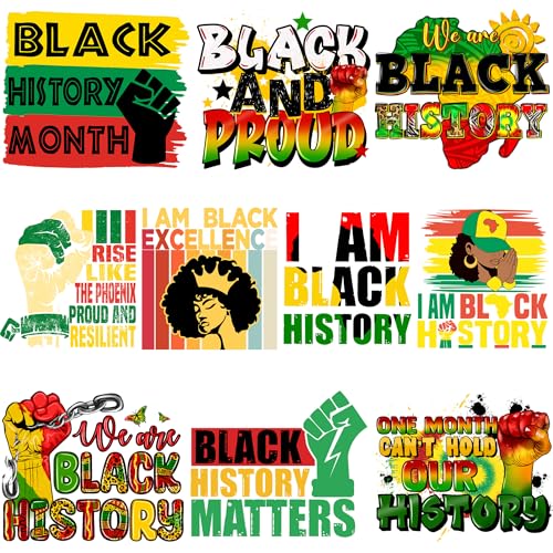 10 Stück Black History Month Bügelbilder für T-Shirts, kleine Größe, Wärmetransfers, Vinyl-Patches für Kleidung, Rucksack, waschbar, zum Aufbügeln, Schwarz und stolze DIY-Dekoration von RURUIS