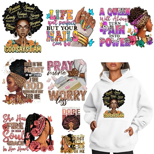 12 Blatt Bügelbilder Afro-Frau zum Aufbügeln Aufkleber Schwarz Frauen Wärmeübertragung Patches für Kleidung Design Queen Bügelbilder Vinyl Patch Aufkleber für Jeans Jacken Hoodies Waschbar Dekoration von RURUIS