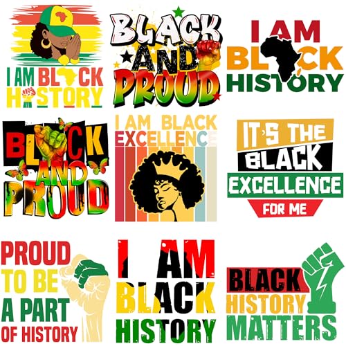 9 Blatt Black History Month Bügelbild für T-Shirts Heat Transfer Vinyl Aufkleber Ready to Press Decals Iron On Transfers Patches für Kleidung Jeans Jacken Hoodies DIY Handwerk von RURUIS