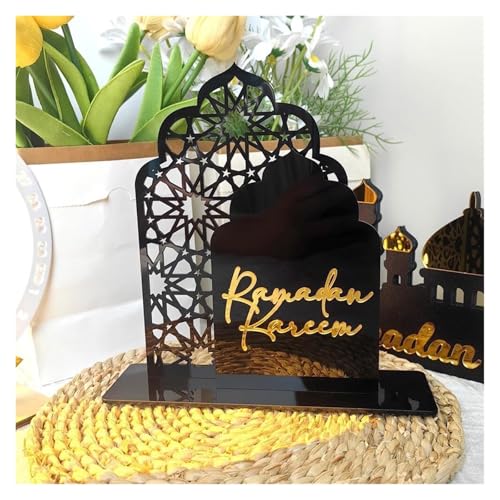 RURUR Ramadan Mubarak Schild, Ramadan Dekorationen for den Heimtisch, Ramadan Muslim Desktop Ornament Crescent Castle Acryl Ramadan Dekorationen for Tischschild(Black) von RURUR