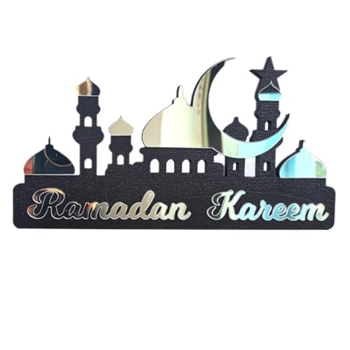 RURUR Ramadan Mubarak Schild, Ramadan Dekorationen for den Heimtisch, Ramadan Tischdekoration Islamisches Eid Mubarak Tischschild Ramadan Mubarak Holz Acryl Ornament(Silver,M) von RURUR