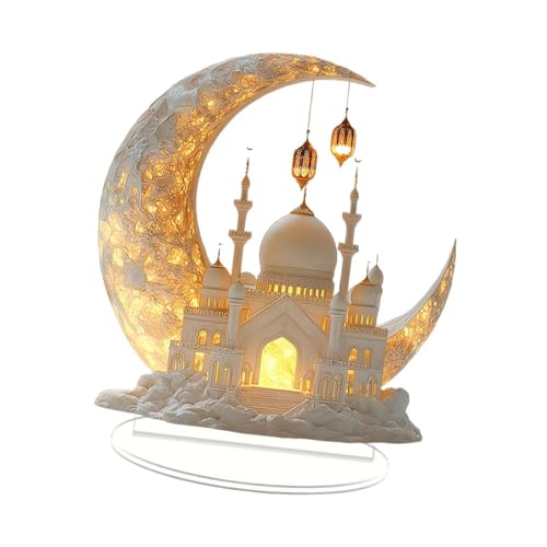 RURUR Ramadan Mubarak Schild,Ramadan Dekorationen for den Heimtisch,Eid Mubarak Dekoration Acryl Islam Feier Handarbeit Geschenk Mond Skulptur Ramadan von RURUR