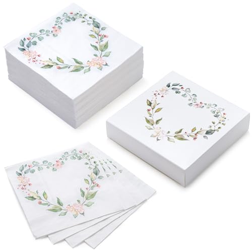 RUSPEPA 50 Stück Servietten mit Blumenherzen – Einwegservietten aus 3-lagigem Papier, perfekt für den täglichen Gebrauch und zum Ausstellen – 16,5 x 16,5 cm/33 x 33 cm (aufgeklappt) von RUSPEPA