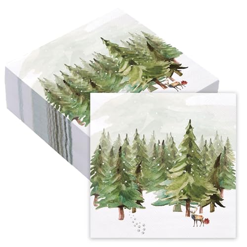 RUSPEPA 50 Stück Weihnachtsbaumservietten – Einweg-Mittagessenserviette aus 3-lagigem Papier, Weihnachtsbaum mit Rentier – 16,5 x 16,5 cm/33 x 33 cm (aufgeklappt) von RUSPEPA