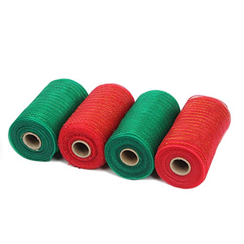 RUSPEPA Deco Poly Mesh Ribbon - 15 cm X 9,14 m Pro Rolle - Metallfolie Rote Und Grüne Rollen Für Kränze, Swags Und Dekorationen - 4Er Pack von RUSPEPA