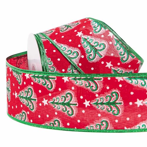 RUSPEPA Drahtgebundenes Weihnachtsband – Rotes und grünes Weihnachtsbaumband – 2,5 Zoll x 25 Yard pro Rolle – Greeb-Drahtkante von RUSPEPA