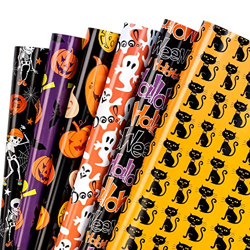 RUSPEPA Geschenkpapierpapier - Design Mit Kürbis Und Schwarzer Katze, Perfekt Für Halloween, Urlaub, Babyparty-Geschenkpapier - 1 Rolle Enthält 6 Blatt - 44,5 X 76 cm Pro Blatt von RUSPEPA