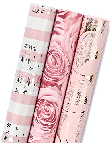 RUSPEPA Geschenkpapierpapierrolle - Mini Roll - 3 Verschiedene Rosa Blumenmuster - 43,2 cm X 3,05 m Pro Rolle von RUSPEPA