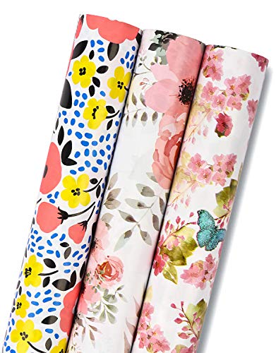 RUSPEPA Geschenkpapierrolle - Mini Roll - 3 Verschiedene Blumen- Und Schmetterlingsmuster (42,5 sq. ft.ttl.) - 43,2 cm X 3,05 m Pro Rolle von RUSPEPA