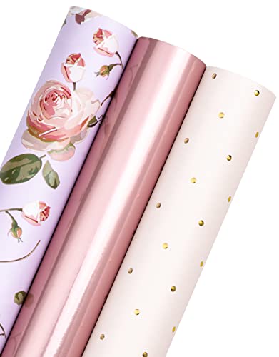 RUSPEPA Geschenkpapierrolle – Mini-Rolle – 43,2 cm X 3,05 m Pro Rolle – 3 Verschiedene Rosa Und Roségoldene Designs, Perfekt Für Valentinstag, Muttertag (42,5 Sq.Ft.Ttl) von RUSPEPA