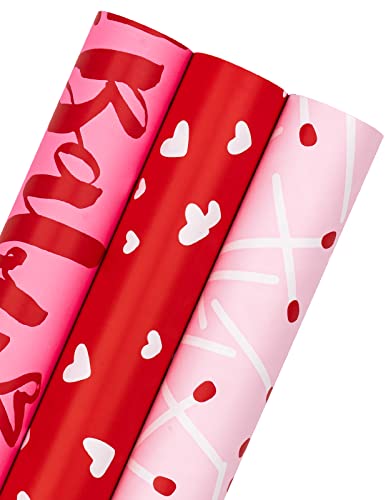 RUSPEPA Geschenkpapierrolle – Mini-Rolle – 43,2 cm X 3,05 m Pro Rolle – 3 Verschiedene Rosa Und Rote Designs, Perfekt Für Den Valentinstag (42,5 Sq.Ft.Ttl) von RUSPEPA