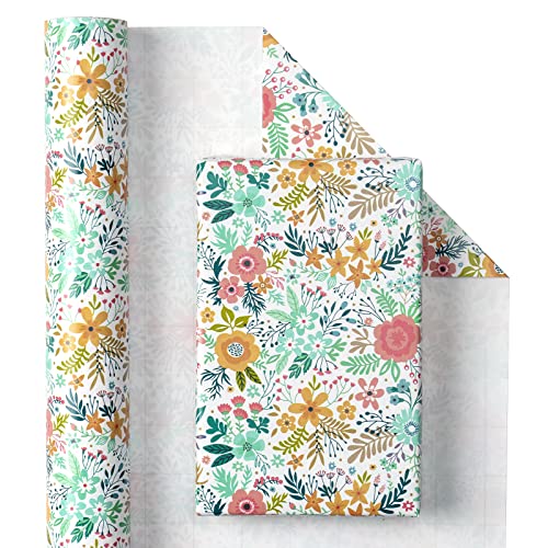 RUSPEPA Geschenkpapierrolle - Schönes Blumendesign Für Geburtstag, Muttertag - 43,2 cm X 10 m von RUSPEPA