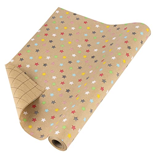 RUSPEPA Kraft-Geschenkpapierrolle - Buntes Sterndesign Für Alle Gelegenheiten - 43 cm X 10 m von RUSPEPA