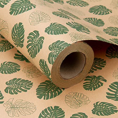 RUSPEPA Kraft Geschenkpapierrolle - Monstera Design Ideal Für Den Sommer, Urlaub Und Besondere Anlässe Geschenkpapier - 60CM X 30M von RUSPEPA