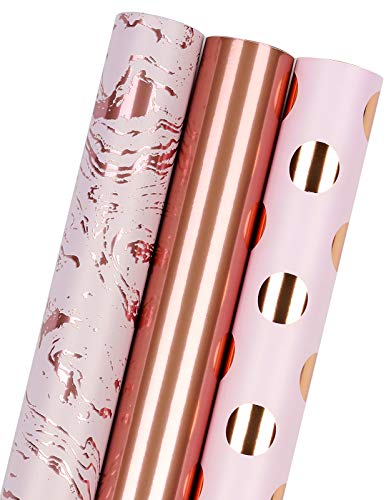 RUSPEPA Packpapierrolle - Mini-Rollenset - 43,2 cm X 3,05 m Pro Rolle - 3 Verschiedene Rosa Marmor-Tupfen-Design von RUSPEPA