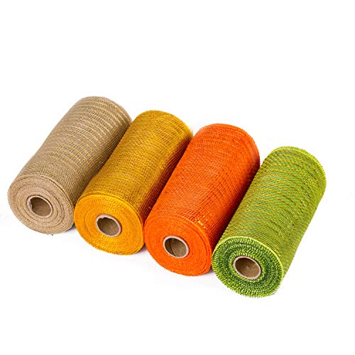 RUSPEPA Ribbon - 15 cm X 9,14 m Pro Rolle - Metallfolie Orange/Gold/Creme/Grün Set Für Kränze, Swags Und Dekorationen - 4Er Pack von RUSPEPA