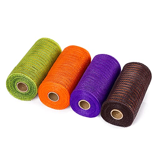 RUSPEPA Ribbon - 15 cm X 9,14 m Pro Rolle - Metallfolie Orange/Schwarz/Lila/Grün Set Für Kränze, Swags Und Dekorationen - 4Er Pack von RUSPEPA