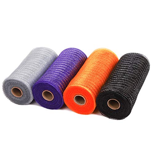 RUSPEPA Ribbon - 15 cm X 9,14 m Pro Rolle - Metallfolie Orange/Silber/Schwarz/Lila Set Für Kränze, Swags Und Dekorationen - 4Er Pack von RUSPEPA