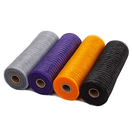 RUSPEPA Ribbon - 25,4 cm X 9,14 m Pro Rolle - Metallfolie Orange/Silber/Schwarz/Lila Set Für Kränze, Girlanden Und Dekorationen - 4Er Pack von RUSPEPA