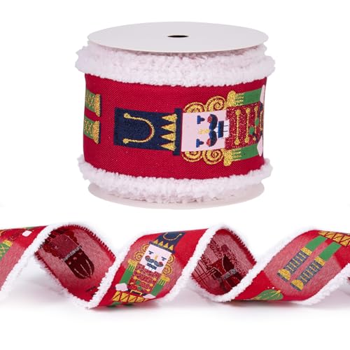 RUSPEPA Weihnachtsband mit Draht – rotes und grünes Nussknackerband mit Drahtkante – 6,3 cm x 4,5 m pro Rolle von RUSPEPA