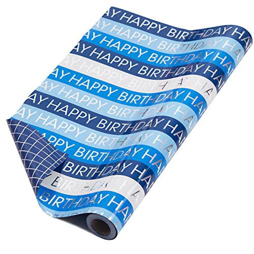 RUSPEPA Wendbare Geschenkpapierrolle – Geburtstag Blaues Muster Ideal Für Geburtstag, Party, Babyparty – 44,5 cm X 10 m von RUSPEPA