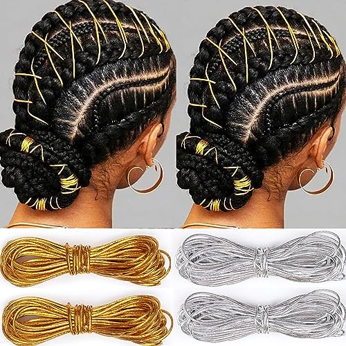 Gold Silber Dreadlock Zöpfe Haarschmuck Flechten Haarschmuck Styling Schimmer Dehnbar Afrikanische Zöpfe Geflochtene Elastische Schnur Ornament Hängende Dekoration Geschenkverpackung 4 Stück 5M von RUSTAMM