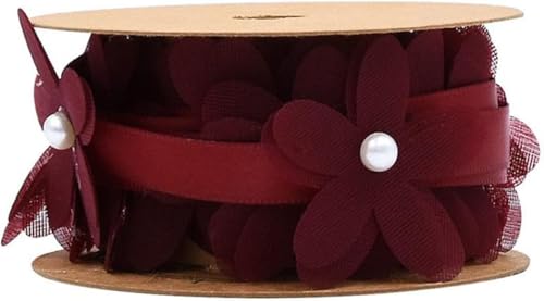 Bänder for Verpacken, Sackleinenband, 2 m Organza-Blumen-Perlen-Satinband, Gänseblümchen-Blumenband, DIY-Bastelband, Perlenblumen-Stoffband, Perlenbesatz for Hochzeit, Geschenkverpackung, Schleifenher von RUTHYEARS