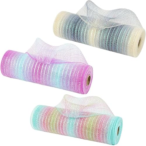 Bänder for Verpacken, Sackleinenband, 3 Rollen Netzband, Metallfolienband, 25,4 cm × 9,1 m, buntes Metallfolien-Netzband, Party- und Festivalzubehör for Kränze von RUTHYEARS