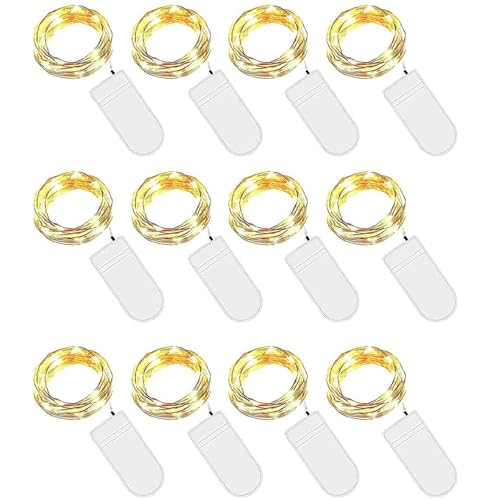 12 Stück LED Lichterkette mit Batterie, 2M 20LED Micro Lichterkette Silberdraht, Lichterketten Wasserdicht String Fairy Light für DIY Party Hochzeit Garten Weihnachten Beleuchtung Deko(Warmweiß) von RUTIDA