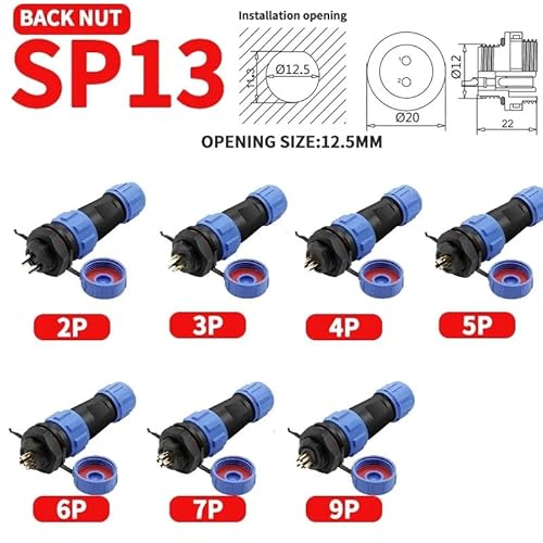 SP13 SP16 SP17 SP20 SP21 2PIN-12PIN Panel IP68 Waterproof Connectors Socket, Electrical Cable Wire Connector(SP13 BACK Nut,10 SETS(MALE FEMALE)_10P) von RVBLRDSE