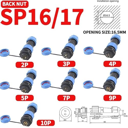 SP13 SP16 SP17 SP20 SP21 2PIN-12PIN Panel IP68 Waterproof Connectors Socket, Electrical Cable Wire Connector(SP16 17 BACK NUT,10 SETS(MALE FEMALE)_10P) von RVBLRDSE