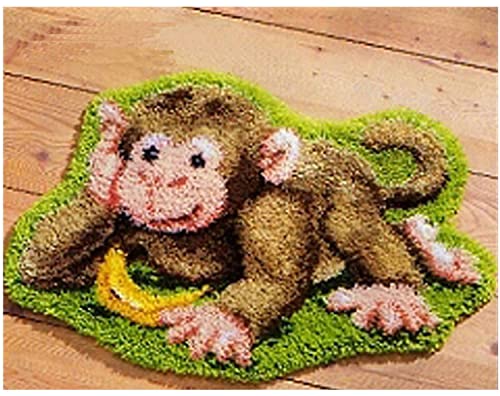 RVLAUGOAA Knüpfteppich Set Tier Affe Muster Teppiche Knüpfen Kreuzstich Set für Kinder und Erwachsene DIY Handgefertigt Knüpfset Latch Hook Rug Making Werkzeug Kit von Rvlaugoaa