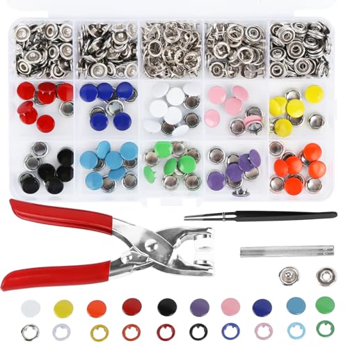 200 Stück Druckknopf Set mit Zange 10 Farben Druckknöpfe Ohne Nähen 9.5mm Druckknöpfe mit zange Metall Druckknopf Set Knöpfe Ohne Nähen für DIY Basteln Kinderbekleidung Kleidung Taschen (10 Farben) von RVLZKCPG