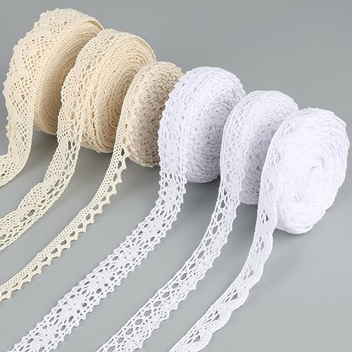 6 Rollen Spitzenband Weiß Beige Vintage Deko Geschenkband Schleifenband Hochzeit Baumwolle Dekoband Zierband Spitzenstoff Spitzenborte für Nähen DIY Handwerk Hochzeit Geschenkbox Weihnachtsdekoration von RVLZKCPG