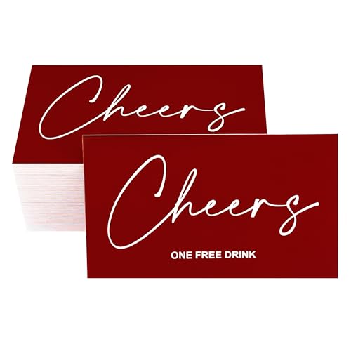 RXBC2011 Cheers Card Drink Token Getränke-Gutscheinkarten für Party, Hochzeit, Halloween, 5,1 x 8,9 cm, 100 Stück, Weinrot von RXBC2011