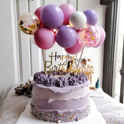 11Pcs Tortendeko Geburtstag, Cake Topper Happy Birthday, Tortendeko Ballons, Cake Topper Balloon, Konfetti Ballons, Dekorationszubehör für Geburtstagstorten (Violett) von RXSPOYLY