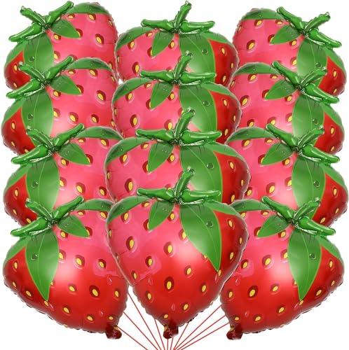 12Pcs Erdbeer Ballons, Erdbeer Luftballons Helium, Erdbeer Folienballon, Erdbeer Geburtstags Party Dekorationen, zur Dekoration von Geburtstagen, Hochzeiten, Erdbeer-Mottopartys von RXSPOYLY