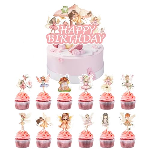 13 pcs Cake Topper Fee Cupcake Topper Fee, Feen Tortendeko, Cupcake Topper Schmetterlinge Feen, Happy Birthday Tortendeko Fee, Dekorationen für Mädchen Geburtstage von RXSPOYLY