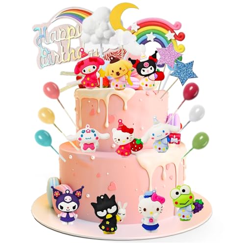 22 pcs Tortendeko Geburtstag, Mini Figuren Cake Topper, Tortendeko Kindergeburtstag, Kuchen Dekoration Geburtstag, Regenbogen, Weiße Wolken, für Mädchen Geburtstagsfeier von RXSPOYLY