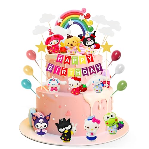 23 pcs Tortendeko Geburtstag, Mini Figuren Cake Topper, Tortendeko Kindergeburtstag, Kuchen Dekoration Geburtstag, Regenbogen, Weiße Wolken, für Mädchen Geburtstagsfeier von RXSPOYLY