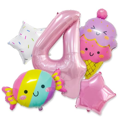 RXSPOYLY Eiscreme Luftballons, 5 Stück Giant Eiscreme Bunt Heliumballons, Folienballon Candy, Folienballons Stern, Luftballon 4. Geburtstag Mädchen, für Sommer Eiscreme Geburtstag Kinder Party von RXSPOYLY