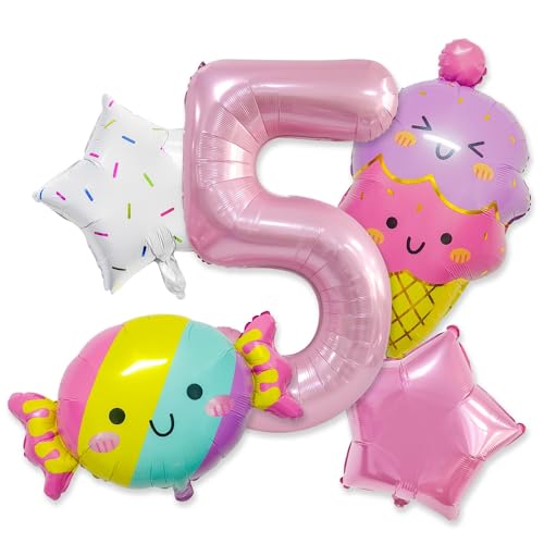 RXSPOYLY Eiscreme Luftballons, 5 Stück Giant Eiscreme Bunt Heliumballons, Folienballon Candy, Folienballons Stern, Luftballon 5. Geburtstag Mädchen, für Sommer Eiscreme Geburtstag Kinder Party von RXSPOYLY